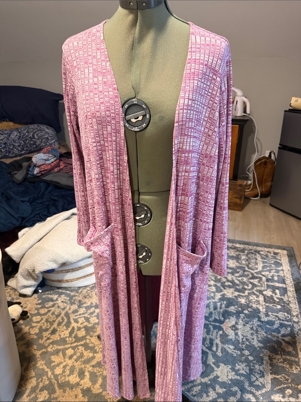LuLaRoe Sarah Dusty Pink Long Open-Front Cardigan with Pockets